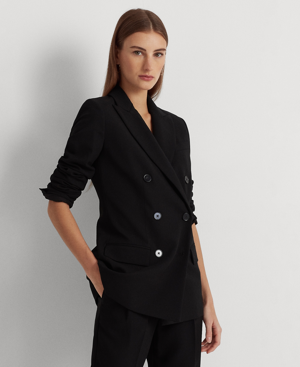 Lauren Ralph Lauren Double-breasted Wool Crepe Blazer In Polo Black
