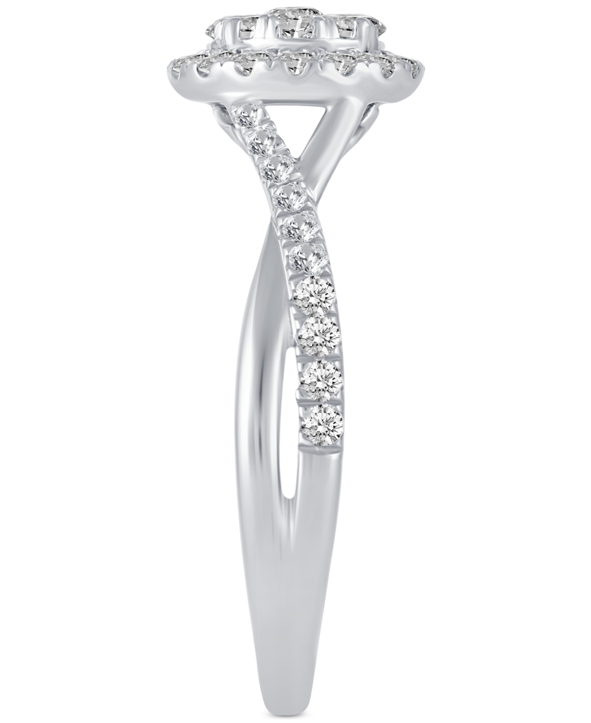 Diamond Halo Cluster Twist Shank Engagement Ring (1/2 ct. t.w.) in 14k- White Gold