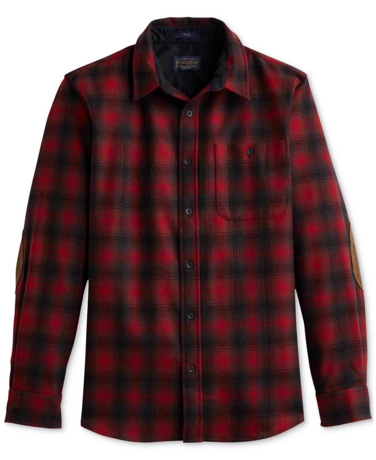 Pendleton Men's Trail Plaid Button-down Wool Shirt With Faux-suede Elbow Patches In Red Ombre