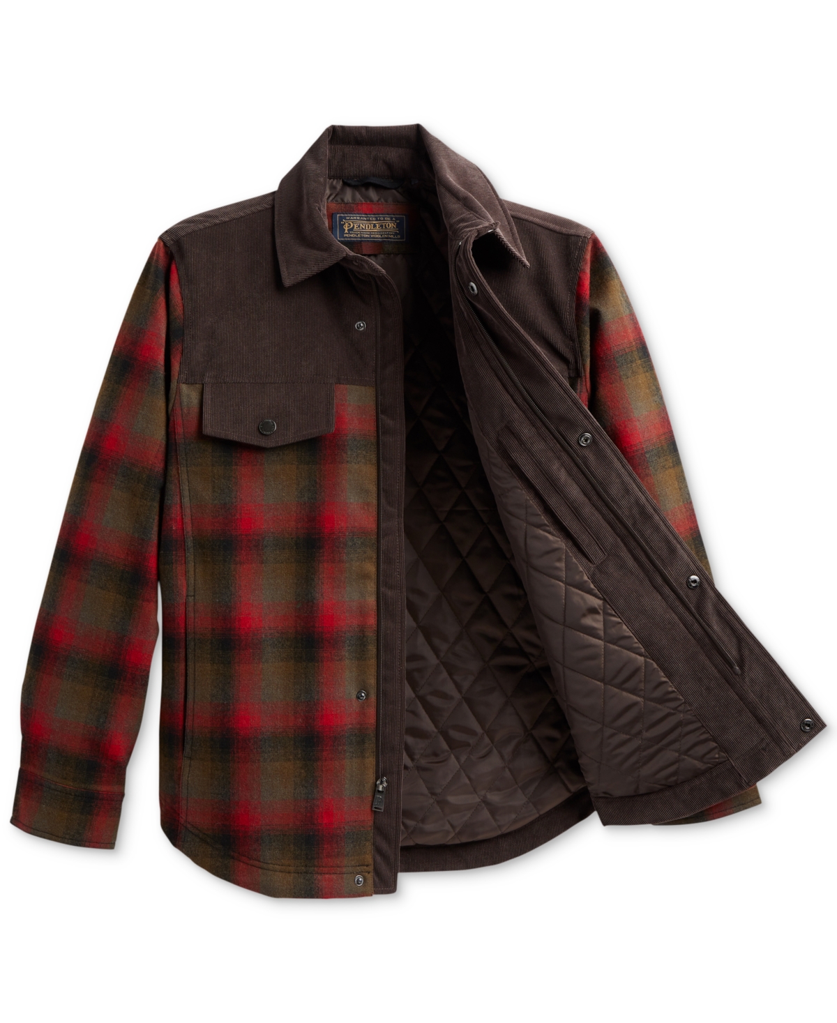 Shop Pendleton Men's Timberline Mixed-media Plaid Water-resistant Shirt Jacket In Red,olive Plaid