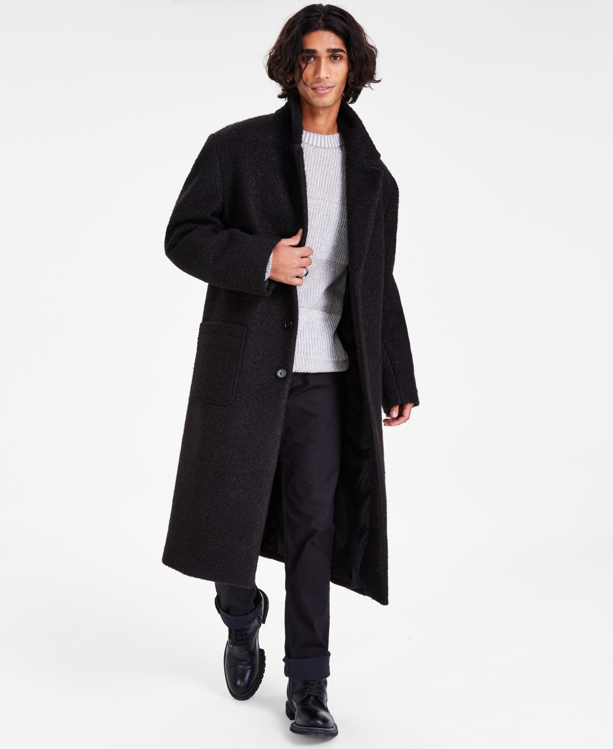 Inc International Concepts Inc Men's Boucle Topcoat, Created For Macy's In Deep Black