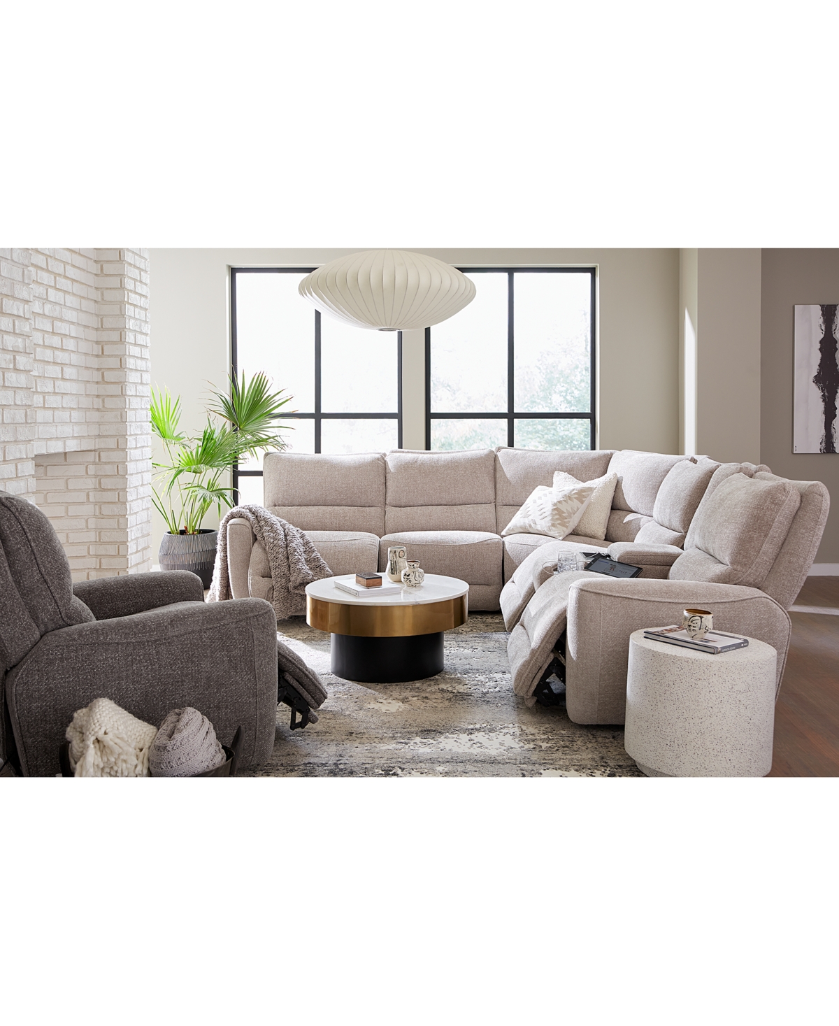 Shop Macy's Deklyn 116" 5-pc. Zero Gravity Fabric Sectional With 2 Power Recliners, Created For  In Cobblestone