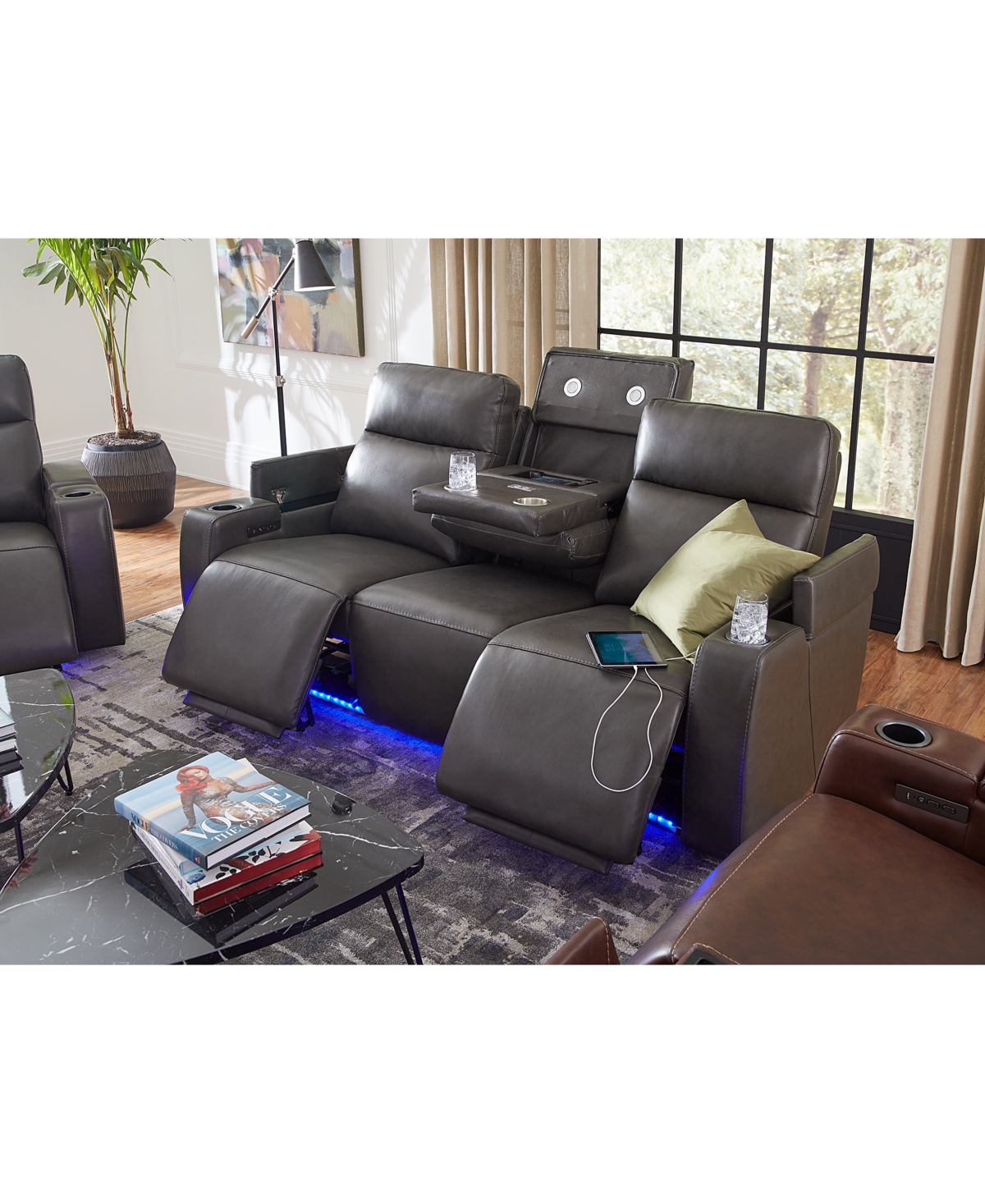 Shop Macy's Greymel 84" Zero Gravity Leather Sofa With Power Headrests, Created For  In Charcoal