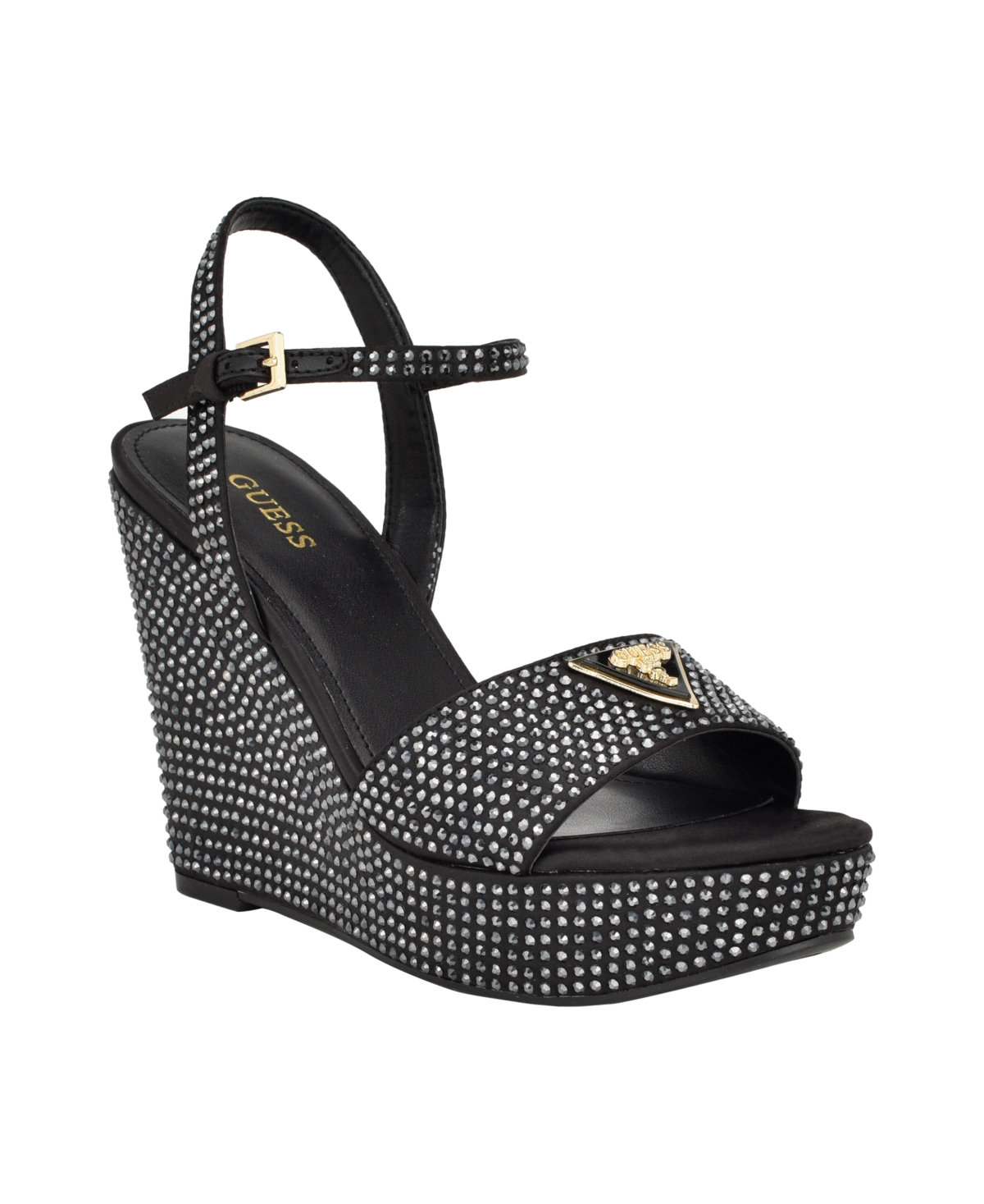 Guess Women's Hippa Wrapped Platform Two Piece Ornamented Sandals In Black Satin