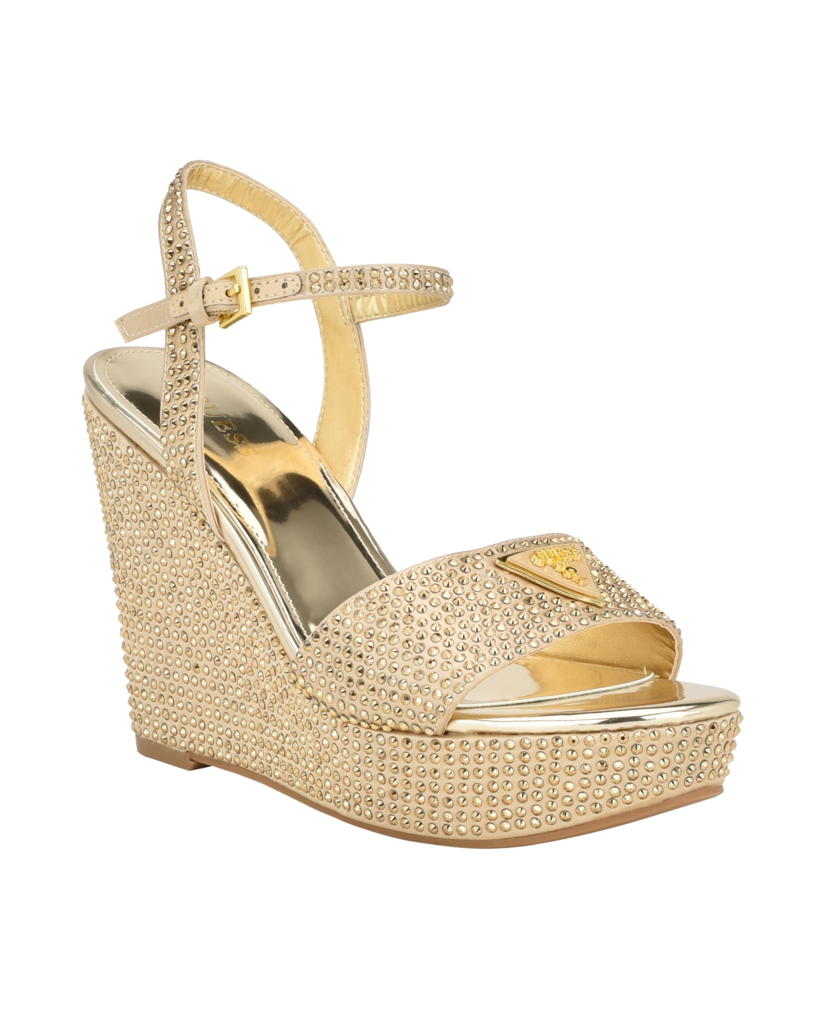 Guess Women's Hippa Wrapped Platform Two Piece Ornamented Sandals In Gold Satin