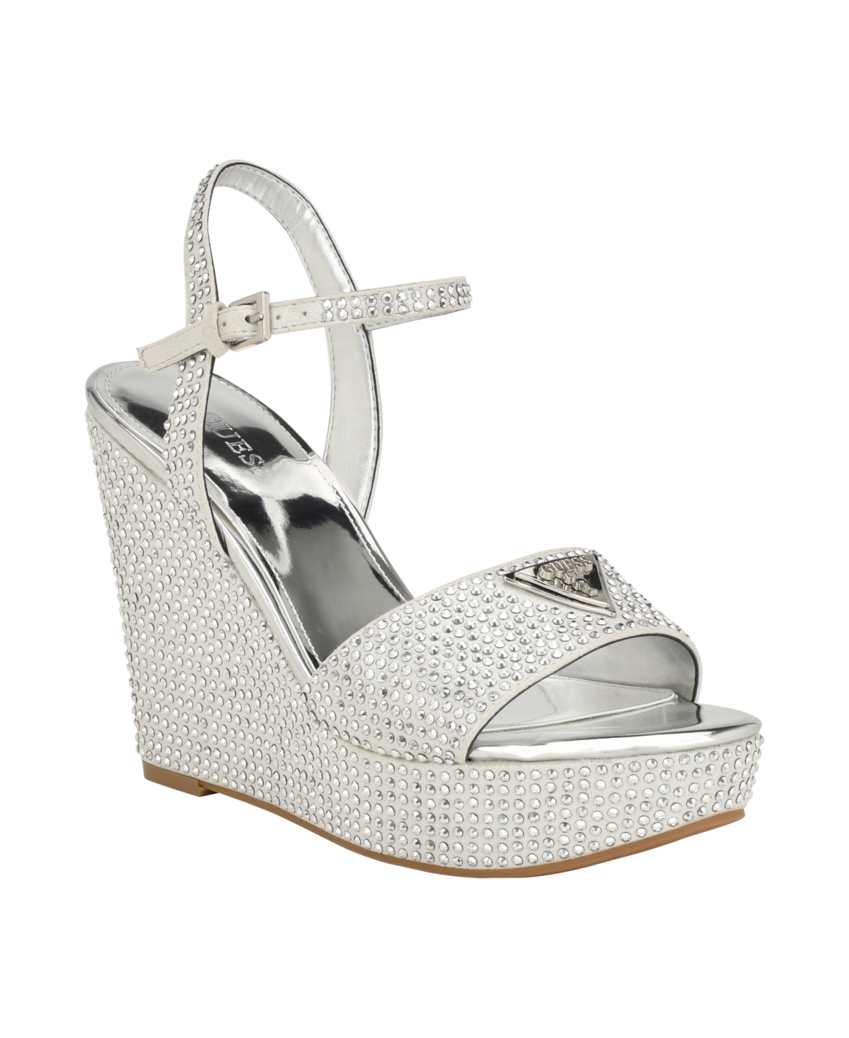 Guess Women's Hippa Wrapped Platform Two Piece Ornamented Sandals In Silver Textile
