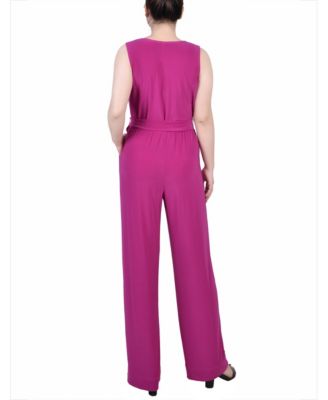 Petite Sleeveless Belted Jumpsuit
