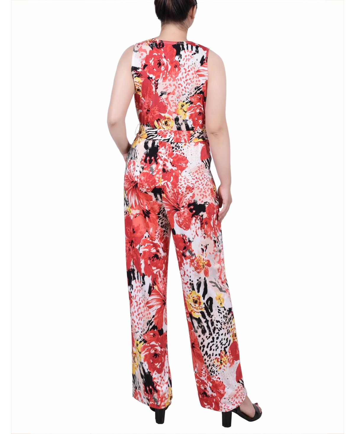 Ny Collection Petite Sleeveless Belted Jumpsuit In Tropical