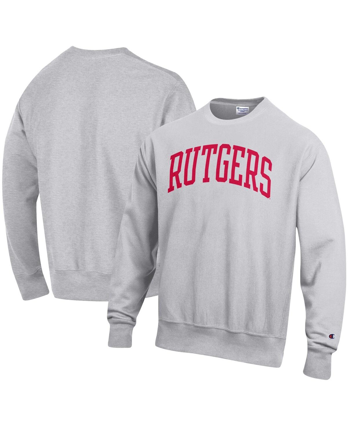 Shop Champion Men's  Heathered Gray Rutgers Scarlet Knights Arch Reverse Weave Pullover Sweatshirt In Heather Gray