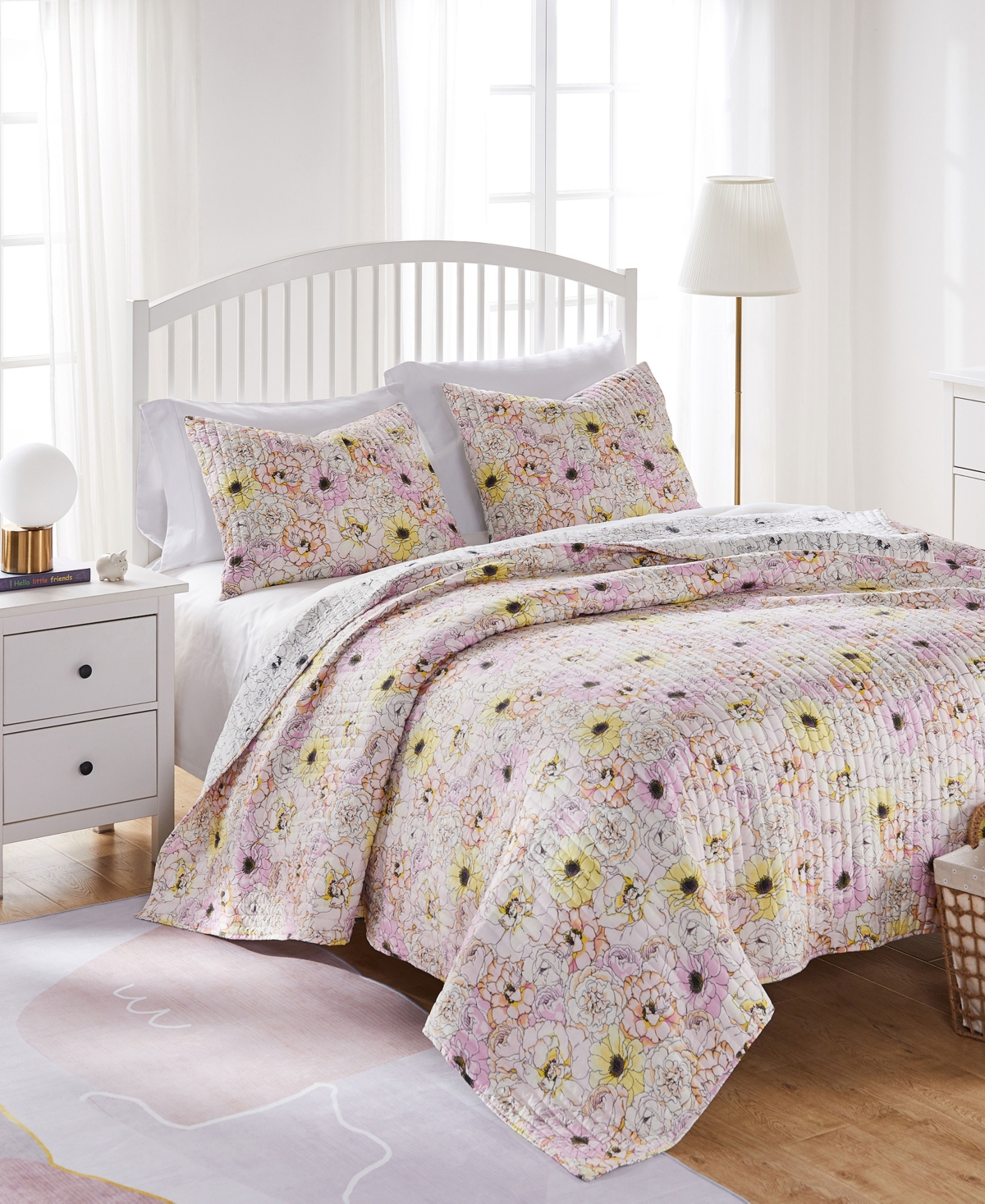 Greenland Home Fashions Misty Bloom Floral Reversible 3 Piece Quilt Set, Full/queen In Pink