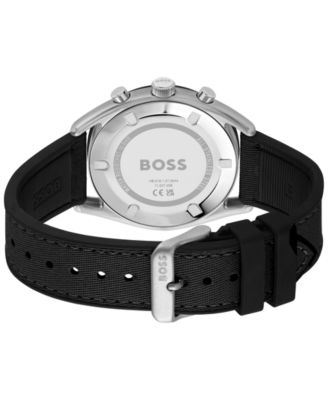 Men's Top Quartz Fashion Chronograph Black Silicone Black Fabric Watch 44mm