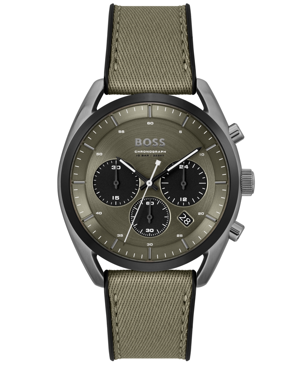 Hugo Boss Men's Top Quartz Fashion Chronograph Black Silicone Green Fabric Watch 44mm