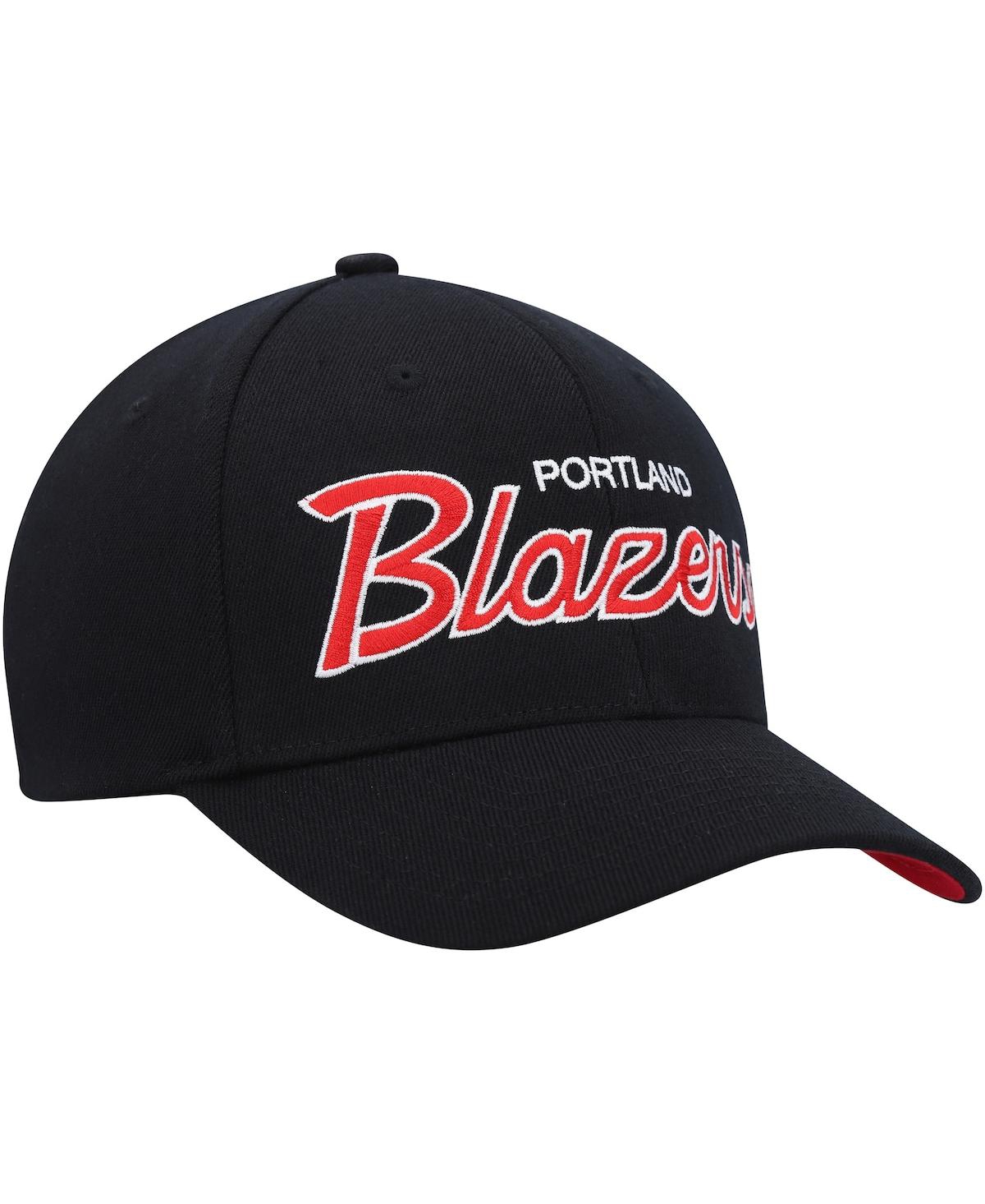 Mitchell & Ness Men's  Black Portland Trail Blazers Hardwood Classics Script 2.0 Snapback Hat In Black