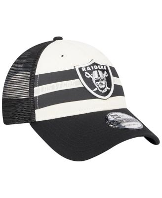Men's Cream, Black Las Vegas Raiders Team Stripe Trucker 9FORTY Snapback Hat