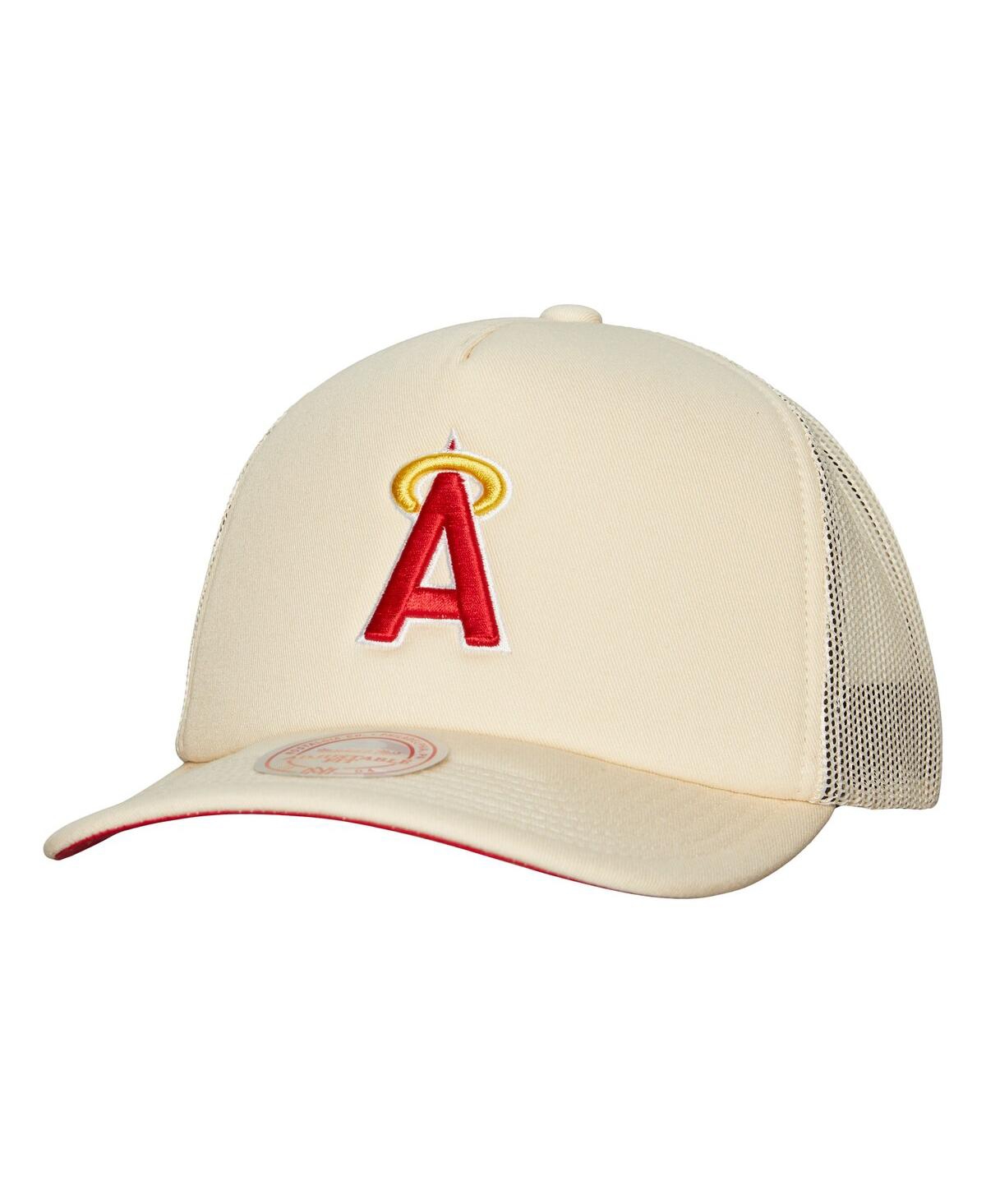 Mitchell & Ness Men's  Cream Los Angeles Angels Cooperstown Collection Evergreen Adjustable Trucker H In Cream