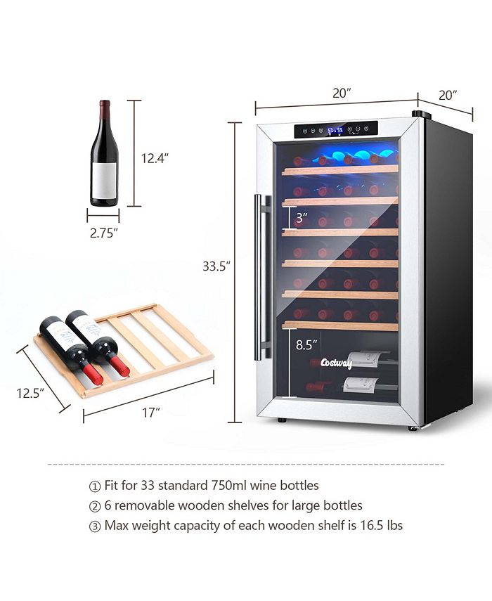 Costway 20 Inch Cooler Refrigerator for 33 Bottles with Tempered Glass