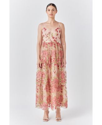 rose embroidered maxi dress Pearl Beaded 3D Rose Embroidered Dress Set – Luxury Jacket Maxi Pink / S main image 1