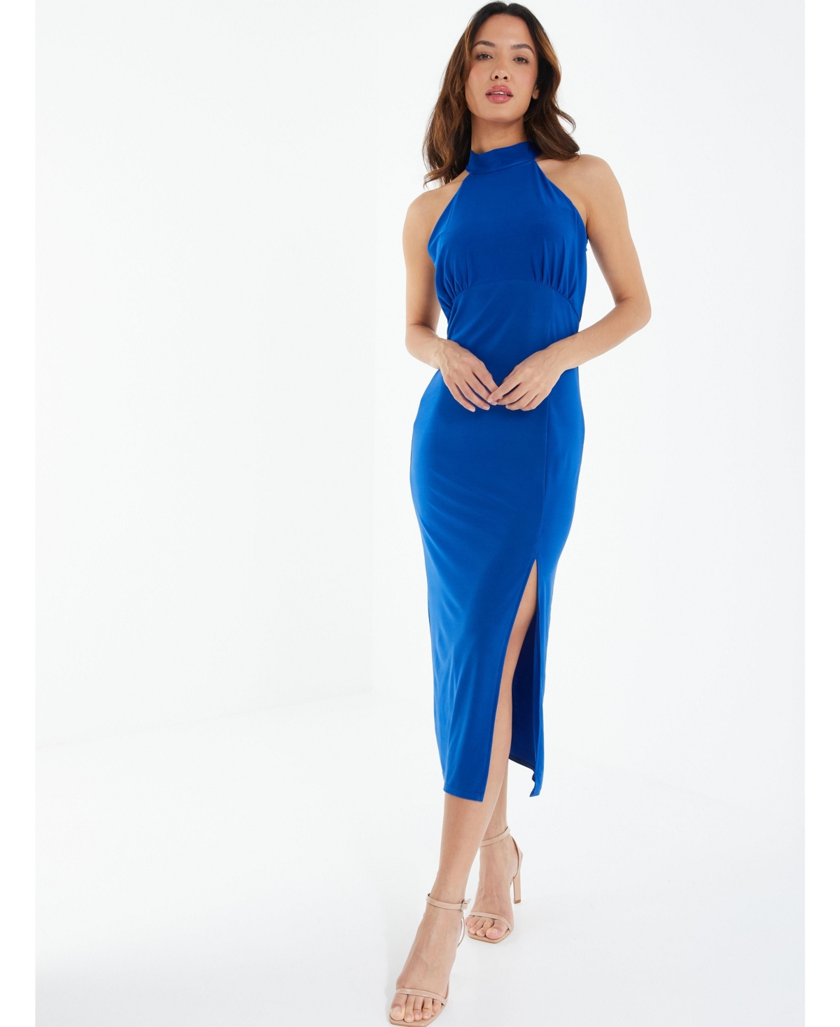 Women's Royal Blue Halter Neck Midi Dress - Blue