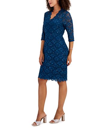 Connected Women s 3 4 Sleeve Lace Sheath Dress Macy s