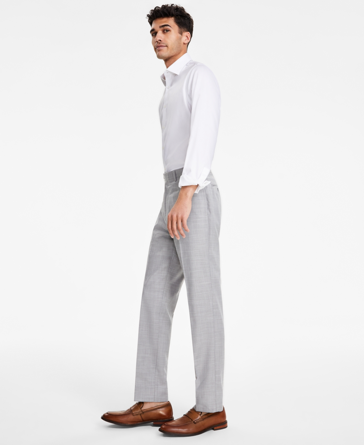 Shop Calvin Klein Men's Slim-fit Sharkskin Pants In Light Grey