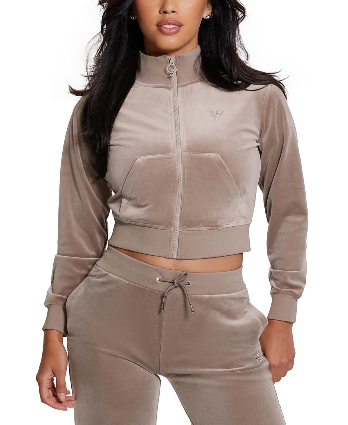 Guess Women's Couture Embellished Full-Zip Cropped Sweatshirt