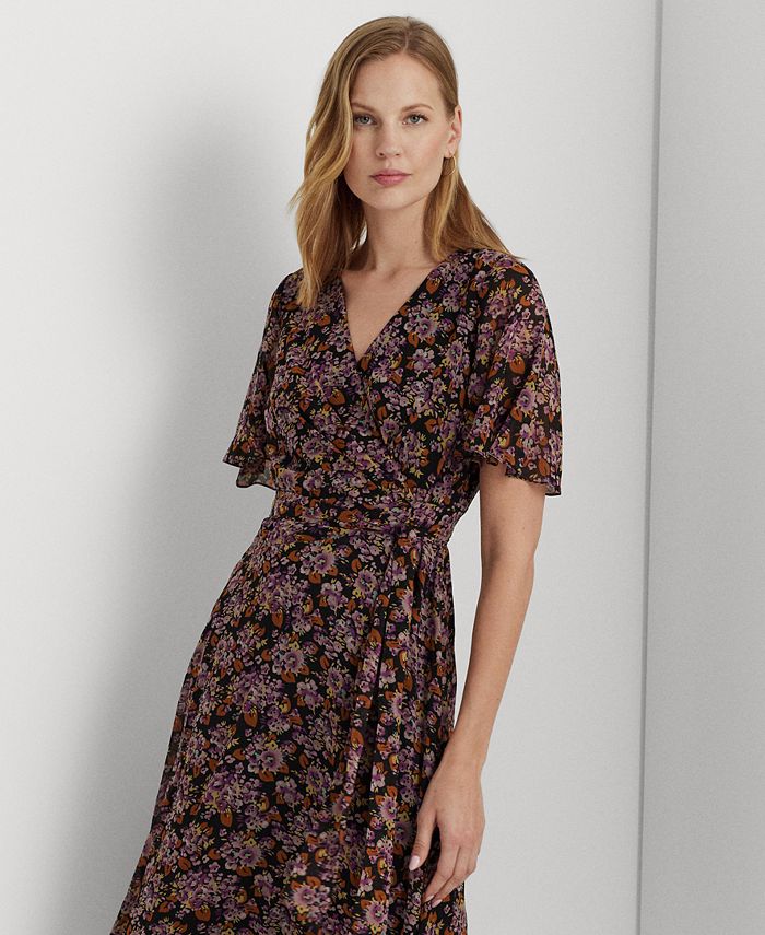 Ralph Lauren Floral Blouson Georgette Wrap Dress - ShopStyle