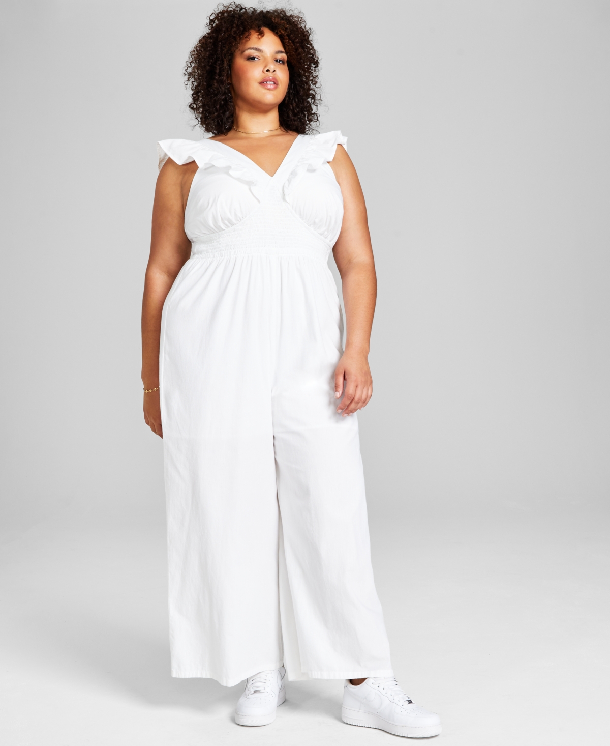 And Now This Plus Size Ruffled-neck Jumpsuit In Calla Lily
