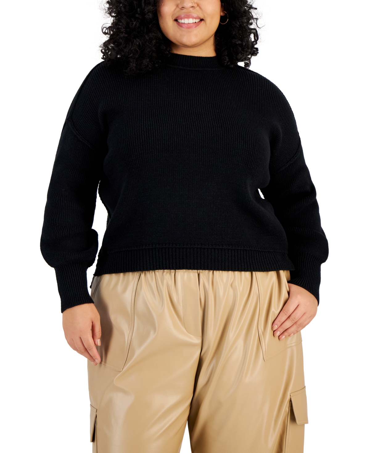 And Now This Trendy Plus Size Eyelash Crew Neck Sweater In Black