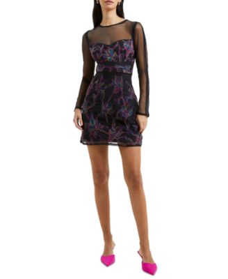 French Connection - Women's Emilia Embroidered Long-Sleeve Dress