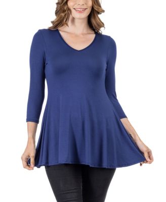 Women's Three Quarter Sleeve V-neck Tunic Top