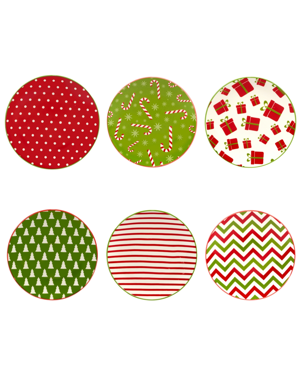 Holiday Fun 6" Canape Plates Set of 6, Service for 6 - Multi