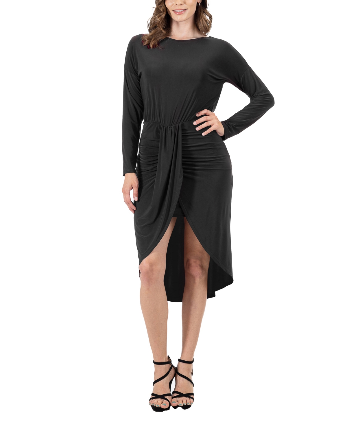 24seven Comfort Apparel Women's Long Sleeve Knee Length Dress In Black