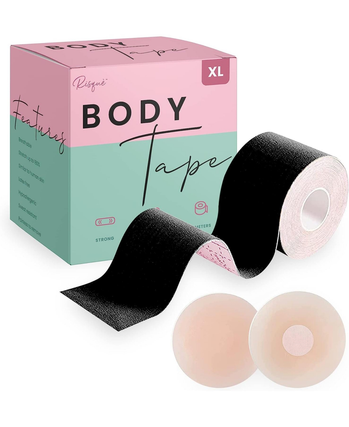 Plus Size Xl Black Breast Lift Tape, 1roll - Beige/khaki