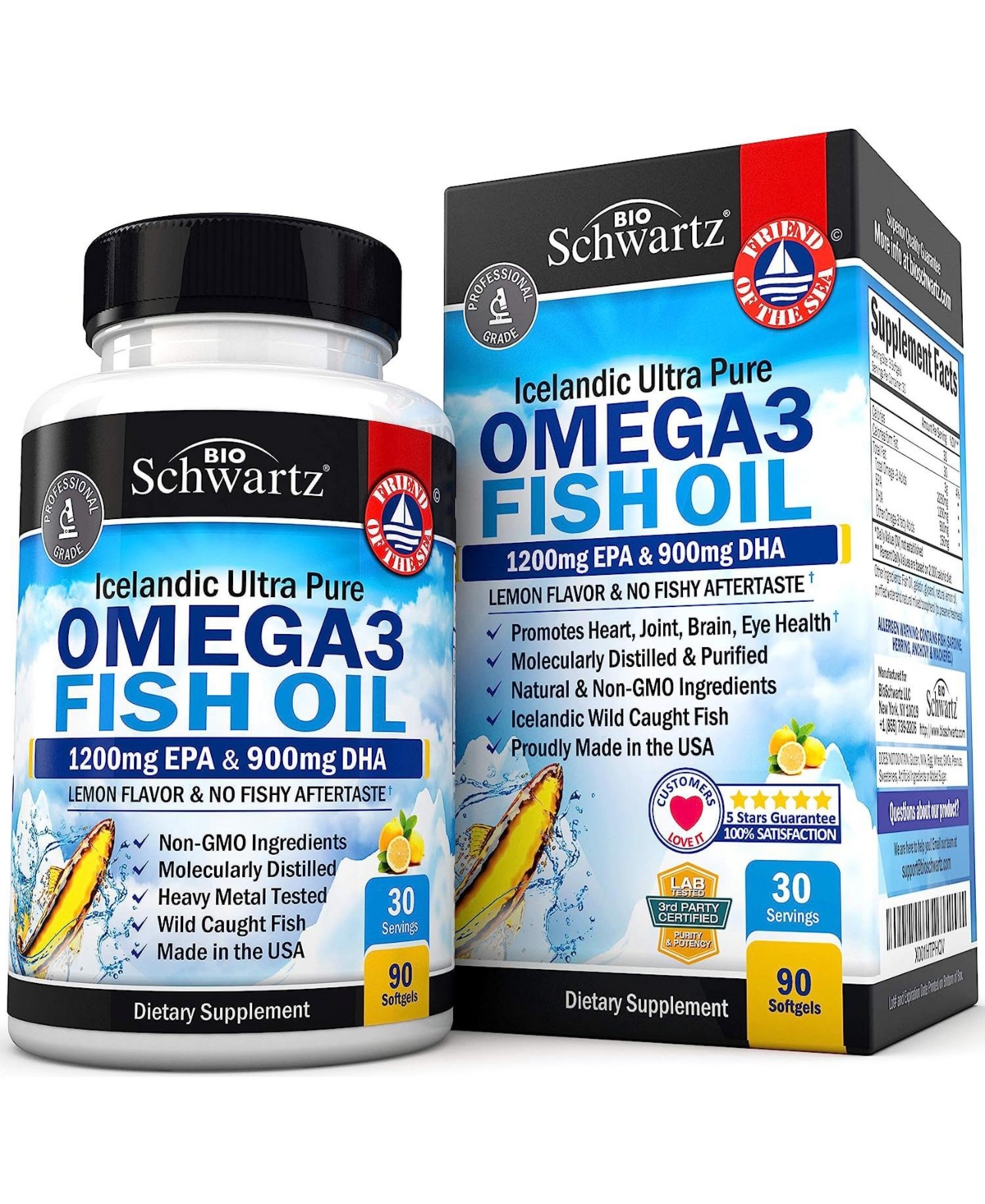 Omega 3 Fish Oil Supplement - 1200mg Epa and 900mg Dha Fatty Acid Per Serving from Wild Caught Fish - Supports Joint, Eyes, Brain & Skin H