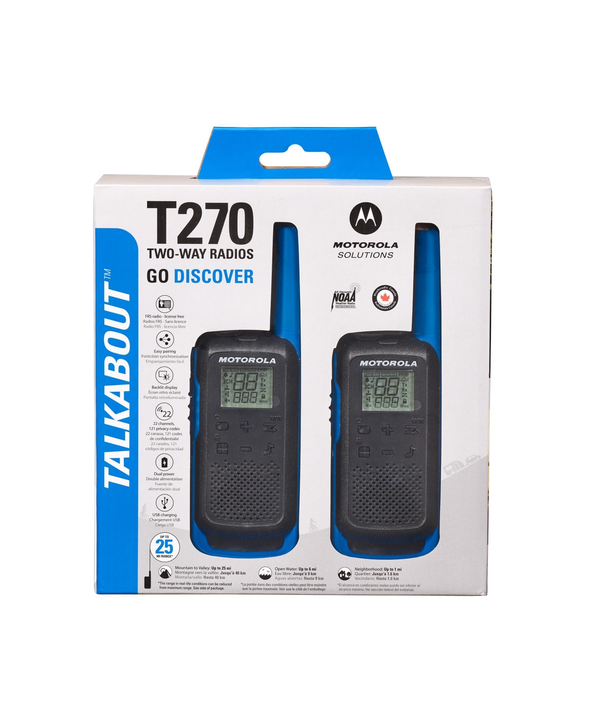 Motorola Solutions T270 25 mi. Two-Way Radio Black/Blue 2-Pack - Blue