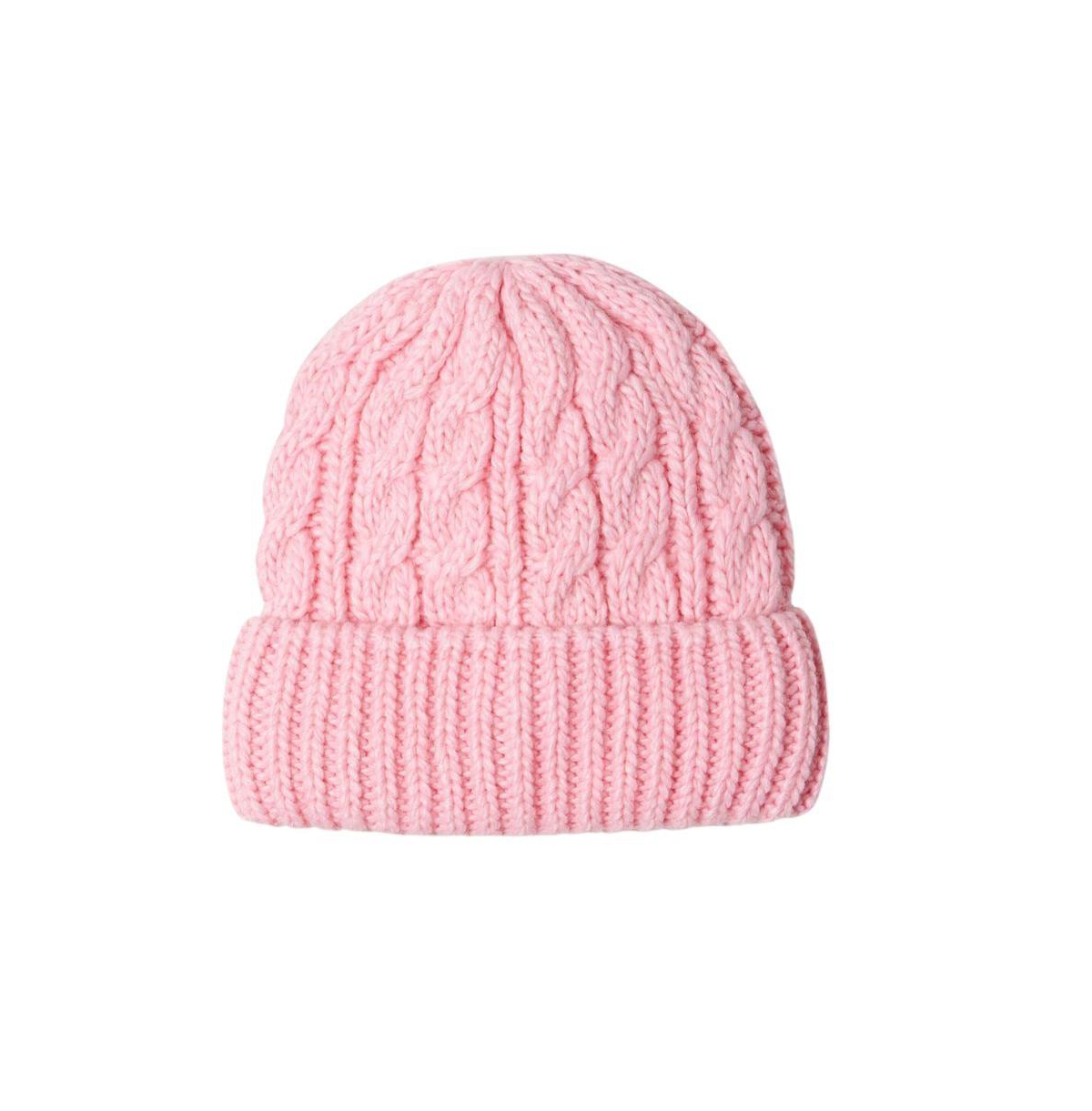 Women's Winter Cable Knitted Beanie Hat with Fleece Lining - Pastel blue