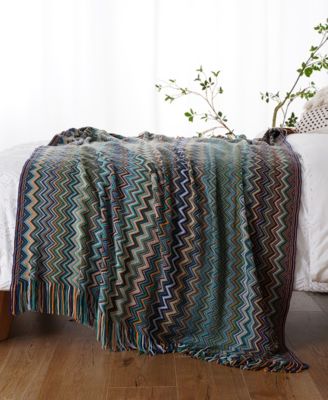 Lifestyle Colorful Chevron Bohemian Knit Throw, 51" x 80"