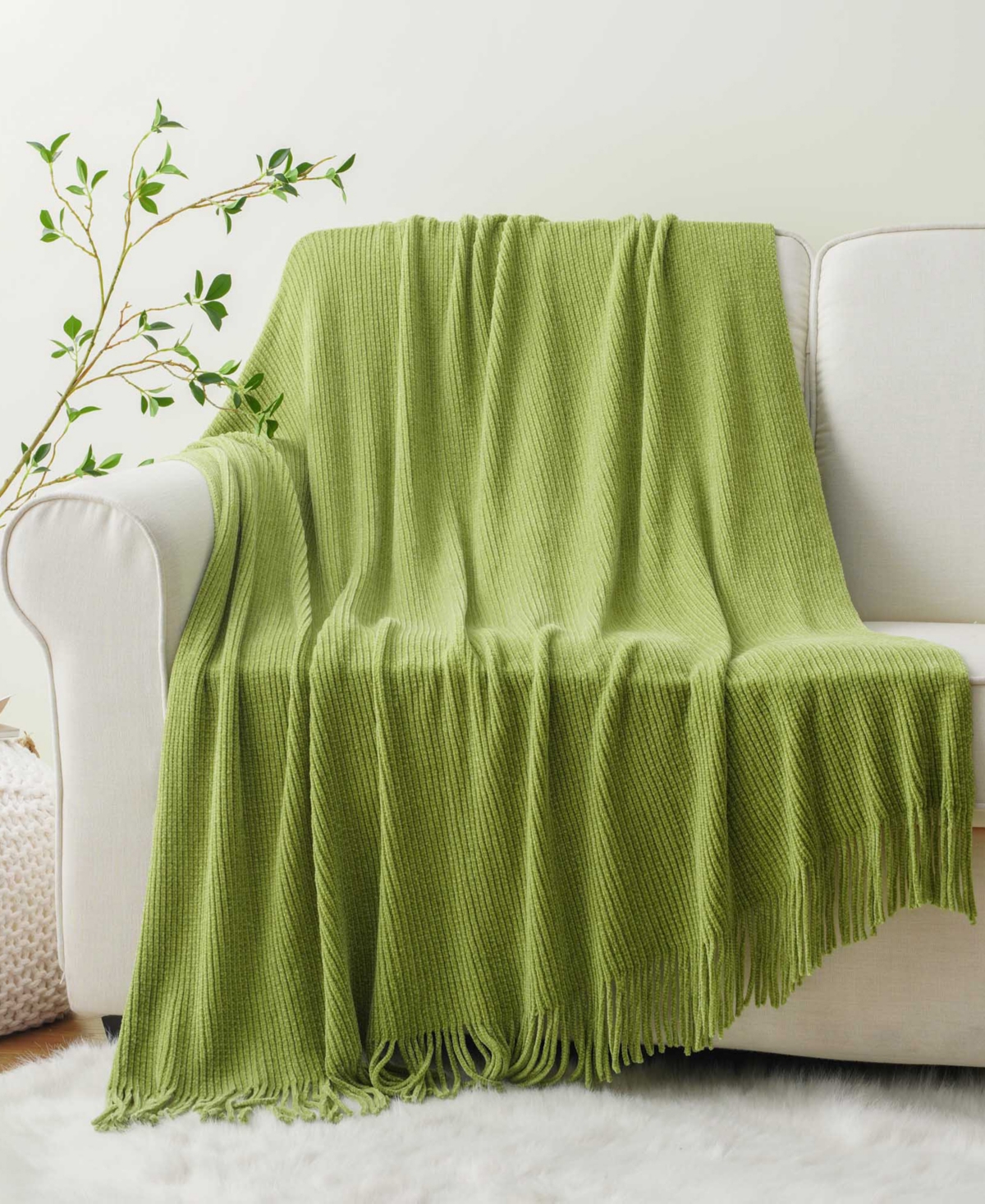 Battilo Classic Textured Ribbed Knit Throw, 50" X 60" In Apple Green
