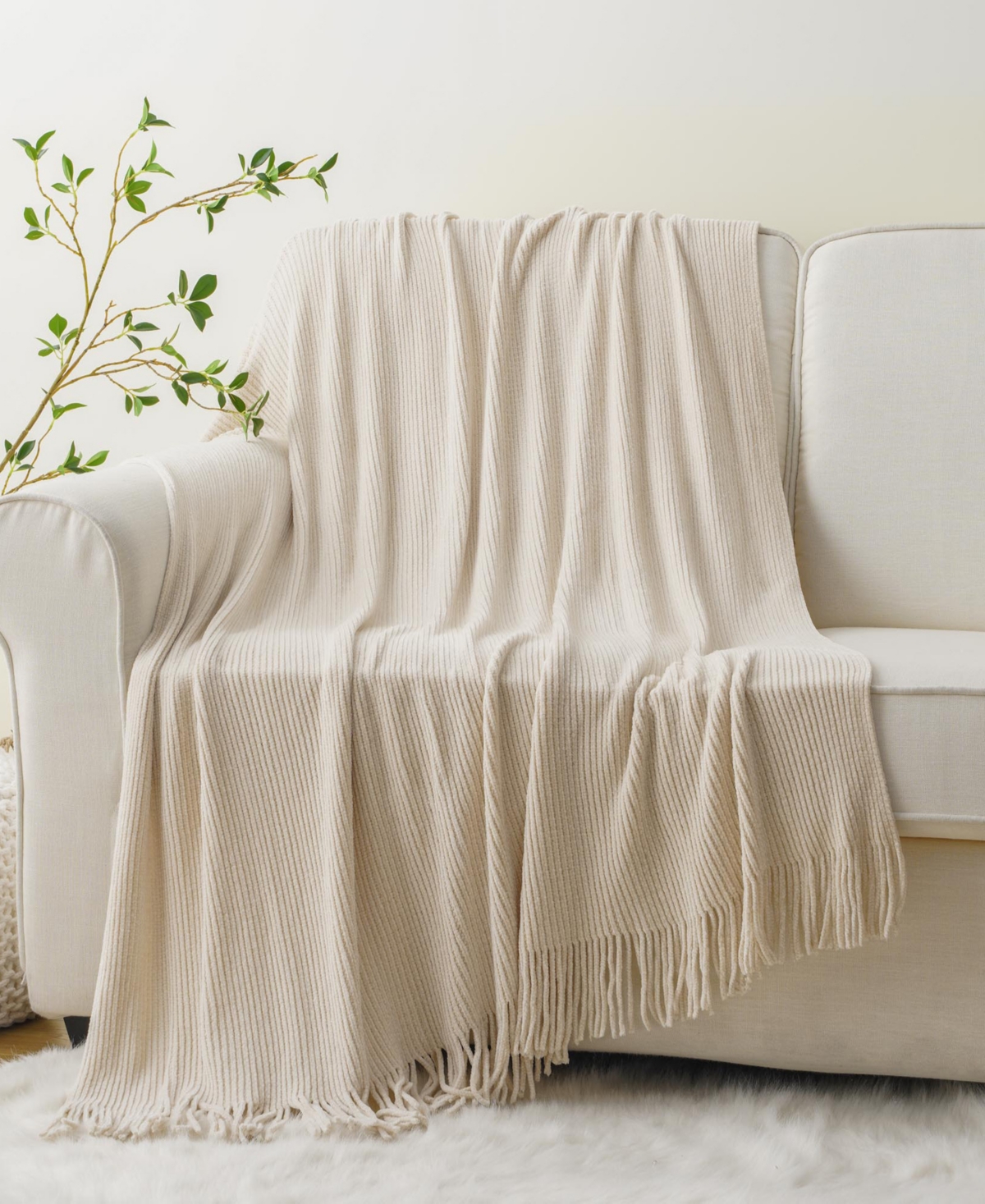 Battilo Classic Textured Ribbed Knit Throw, 50" X 60" In Beige