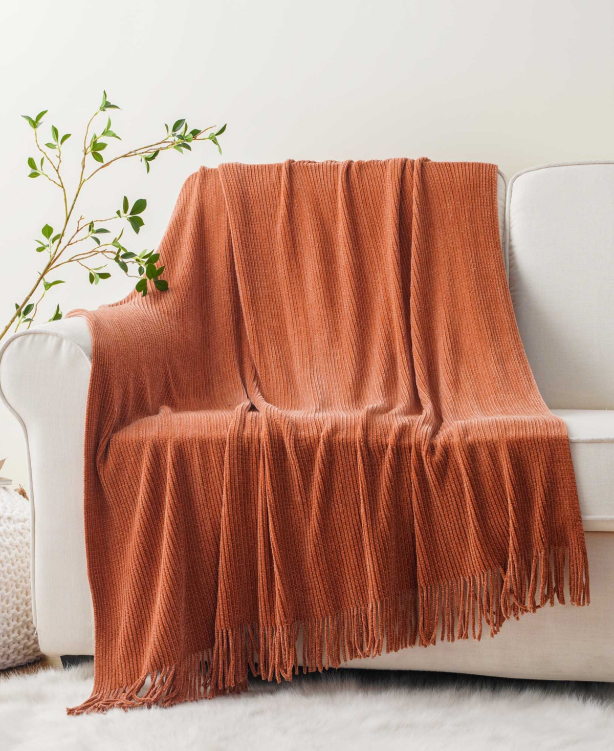 Battilo Classic Textured Ribbed Knit Throw, 50" X 60" In Caramel