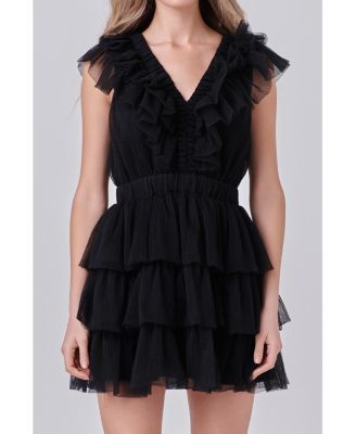 Women's Tulle Ruffle Tiered Mini Dress