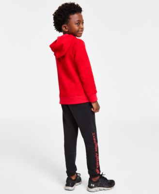 Shop Under Armour Big Little Boys Logo T Shirt Hoodie Fleece Pants Sets Matching Outfits In Red
