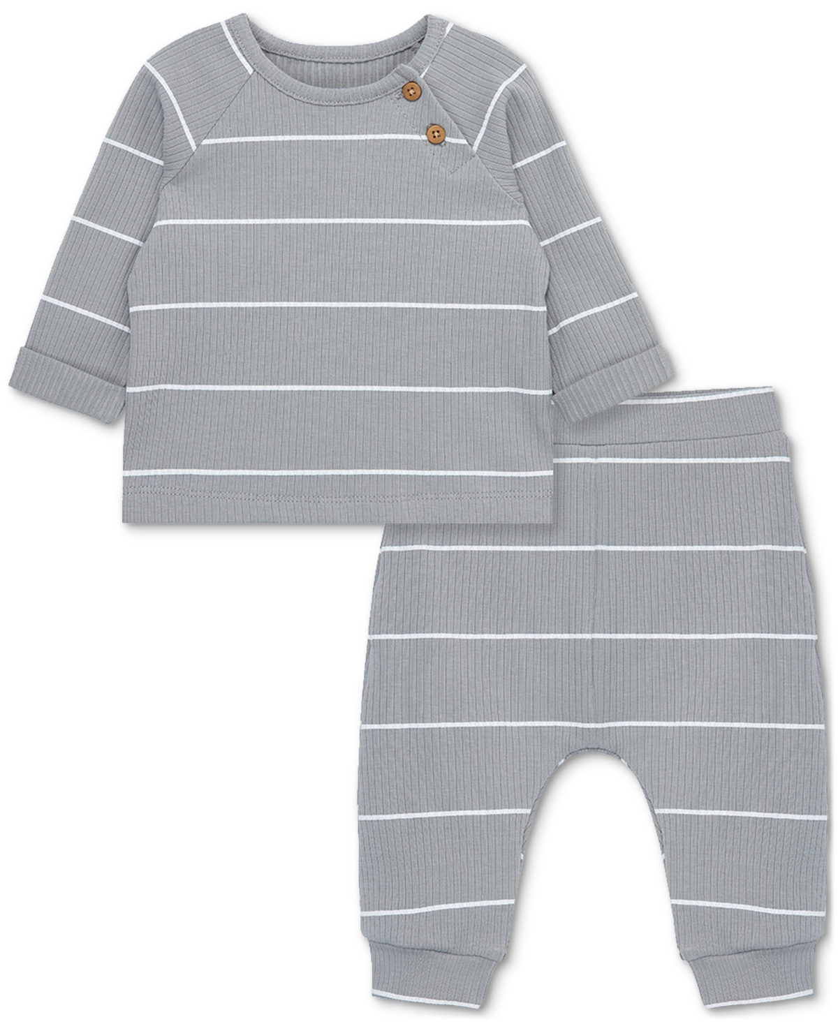 Focus Baby Striped Long Sleeve Top And Pull-on Pants, 2 Piece Set In Gray