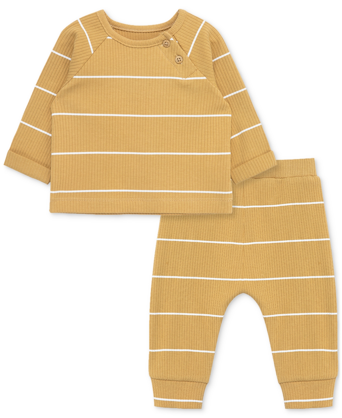 Focus Baby Striped Long Sleeve Top And Pull-on Pants, 2 Piece Set In Sand