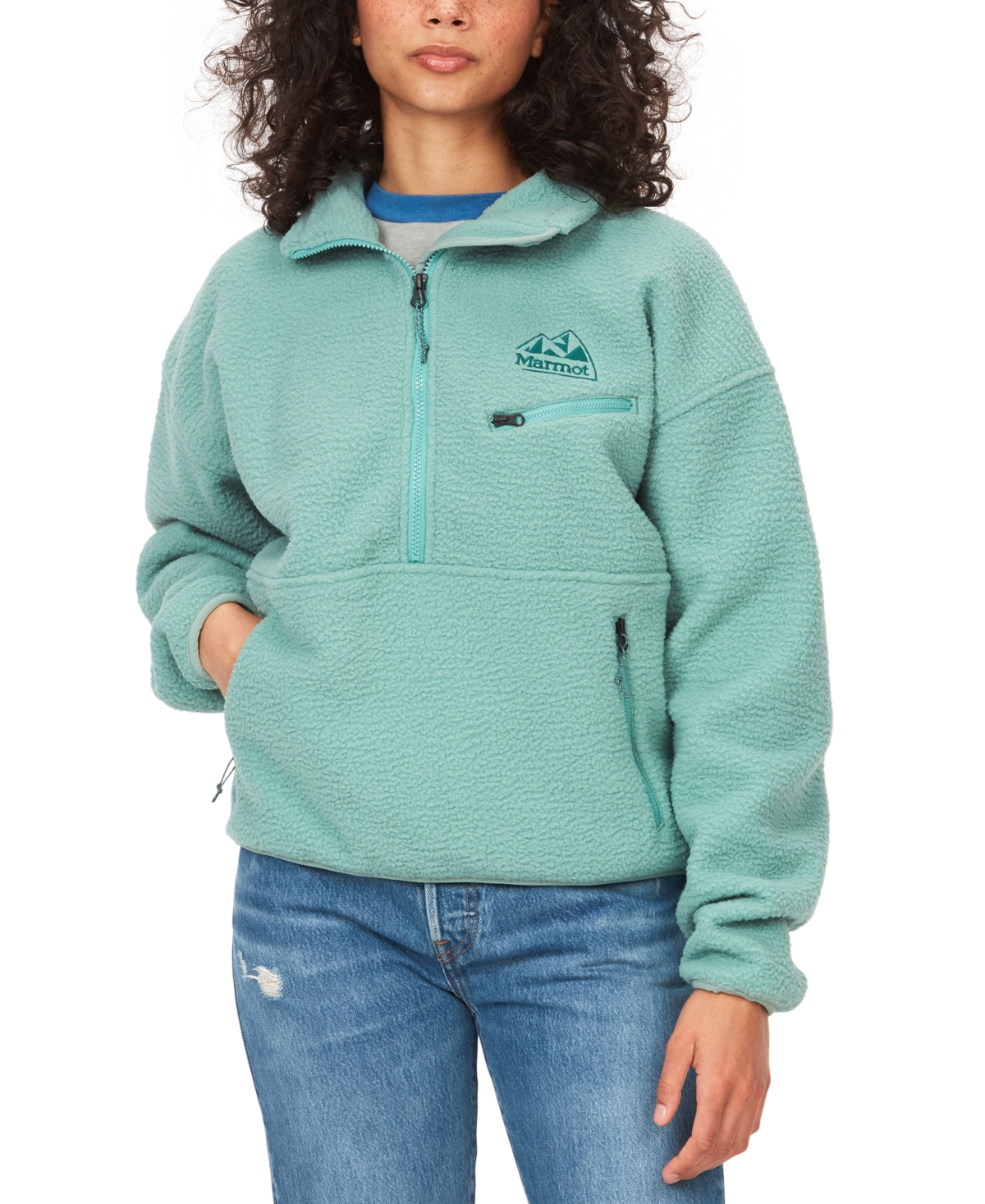 Women's Collared Zip-Front Fleece Sweatshirt - Blue Agave