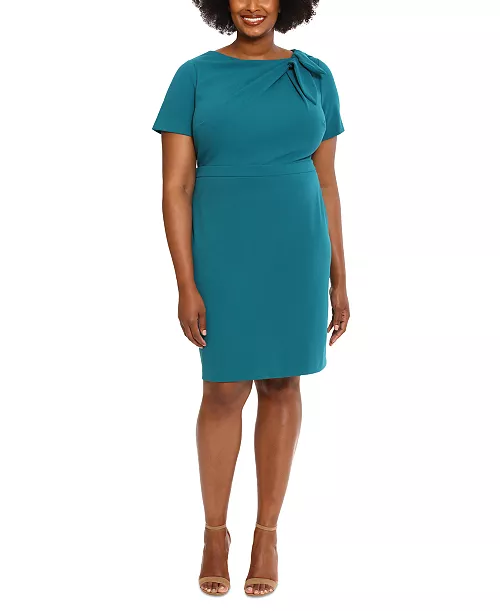 plus size bow-neck sheath dress