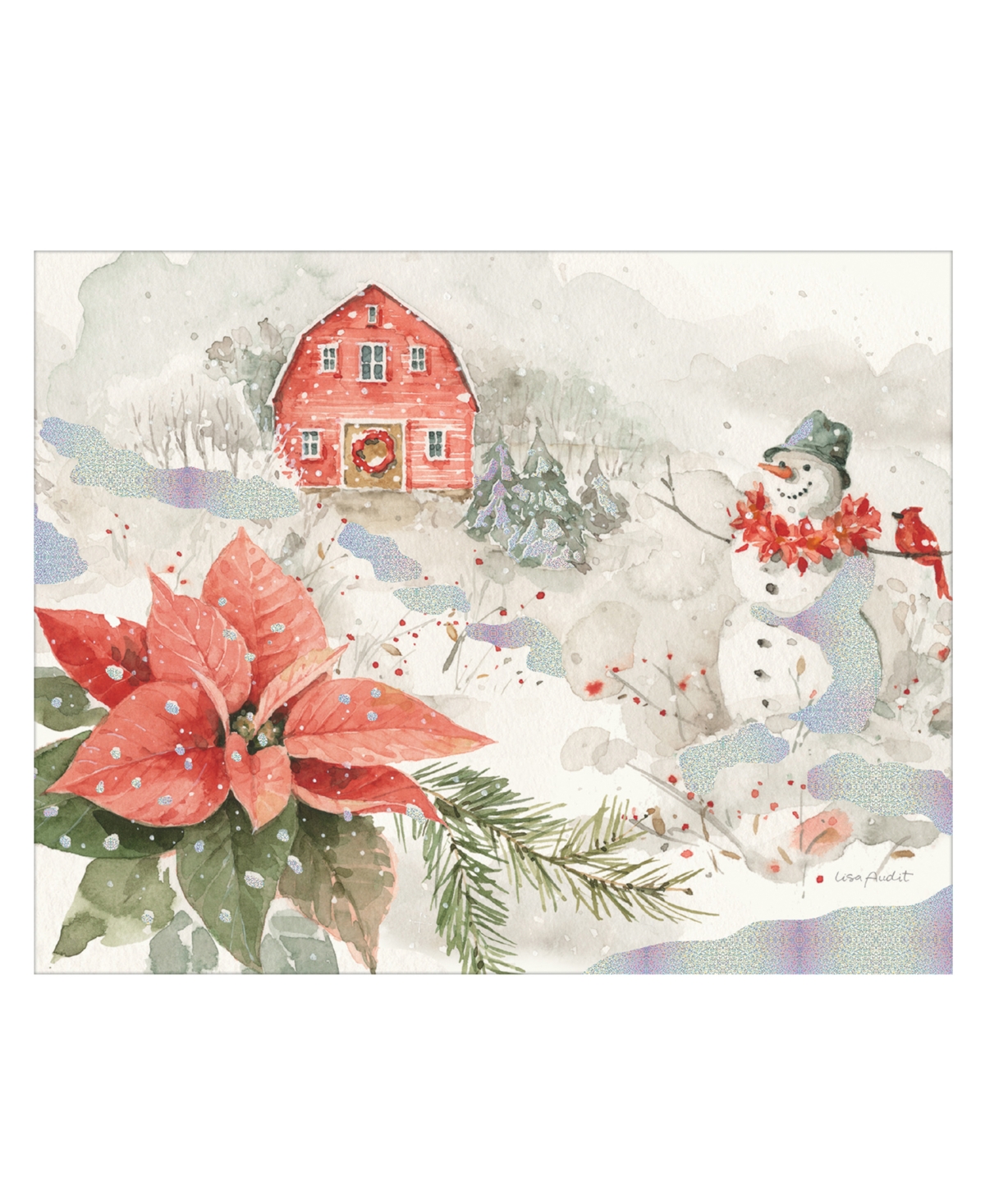 Lang Poinsettia Village Boxed Cards, Set Of 18 In Multi