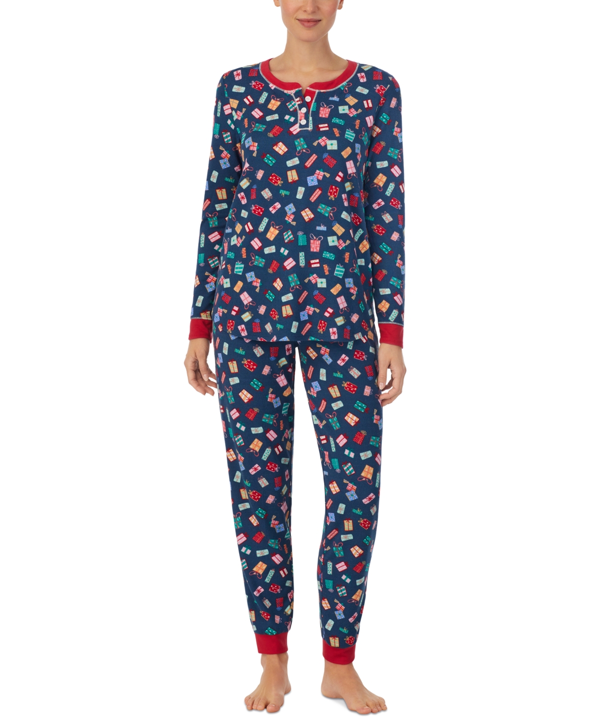 Cuddl Duds Women's 2pc. Brushed Sweater Knit Printed Longsleeve Pajamas Set In Navy ModeSens