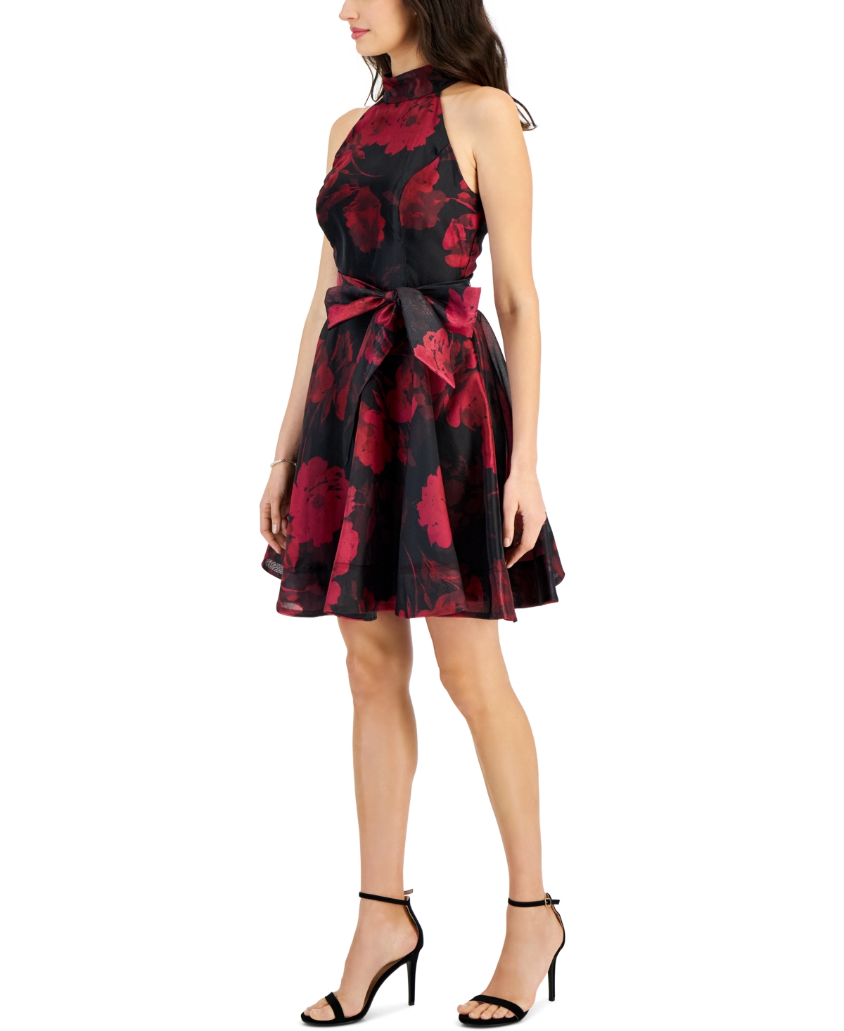 Shop Taylor Women's Floral-print Fit & Flare Dress In Black,hot Pink