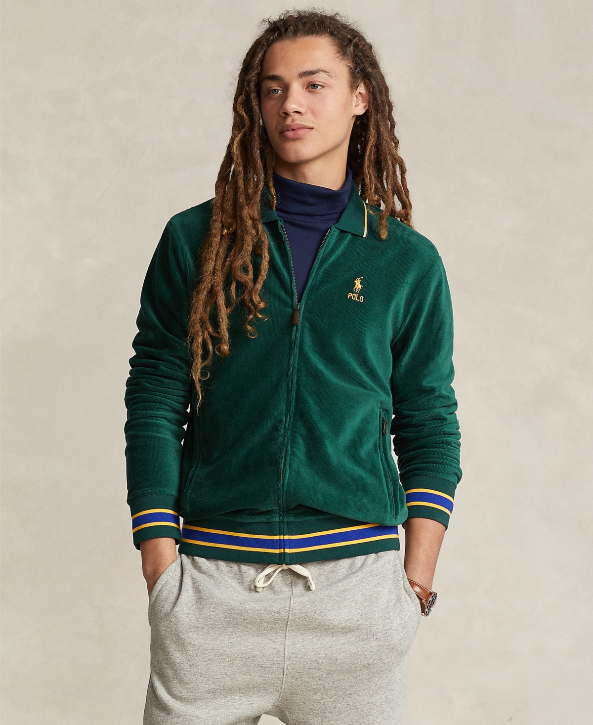 Dark green polo jacket top